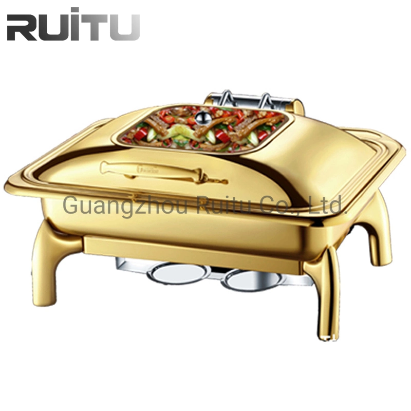 Buffet Utensils Chafer Dish PAS Cher Buffet Ethanol Gel Fuel Heat Electric Food Warmer Set Luxury Chaffing Dish Golden Plated Stainless Steel Gold Chafing Dish