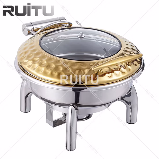 Buffet Utensils Chafer Dish PAS Cher Buffet Ethanol Gel Fuel Heat Electric Food Warmer Set Luxury Chaffing Dish Golden Plated Stainless Steel Gold Chafing Dish